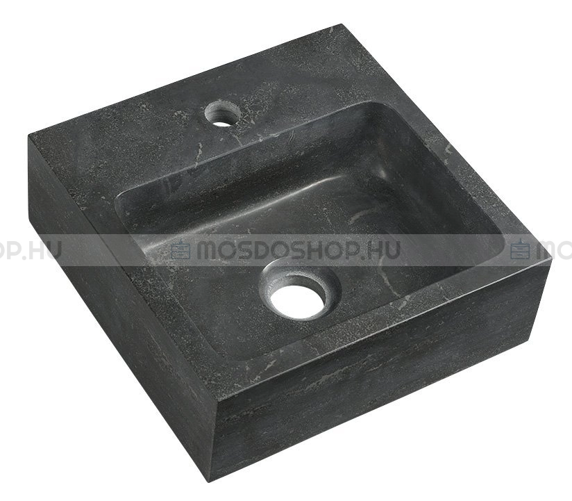 SAPHO BLOK - Kőmosdó, mosdókagyló, 30x10x30cm - Fekete antracit - Pultra, bútorra, falra szerelhető (2401-29)