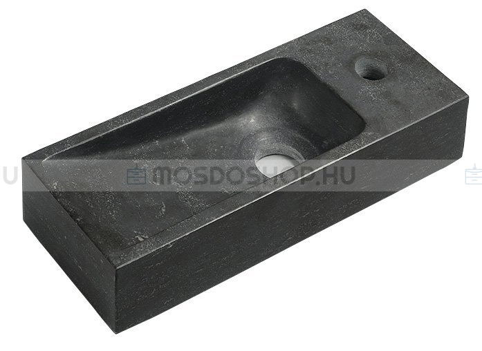 SAPHO BLOK - Kőmosdó, mosdókagyló, 38x8x14cm, balos - Fekete antracit - Falra szerelhető (2401-31)