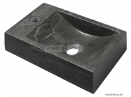 SAPHO - BLOK - Kőmosdó, 40x10x22cm, jobbos - Fekete antracit - Pultra, bútorra, falra szerelhető (2401-38)