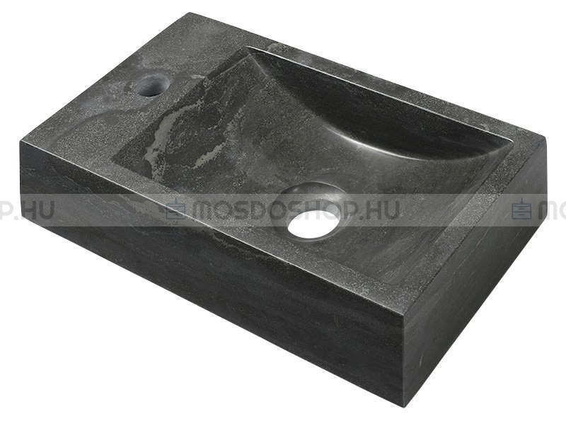 SAPHO BLOK - Kőmosdó, mosdókagyló,  40x10x22cm, jobbos - Fekete antracit - Pultra, bútorra, falra szerelhető (2401-38)