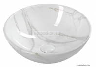 SAPHO - DALMA - Kerámia mosdótál, fehér márvány hatású, D42x16,5cm - Pultra, bútorra ültethető