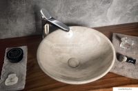 SAPHO - DALMA - Kerámia mosdótál, bézs márvány hatású, D42x16,5cm - Pultra, bútorra ültethető
