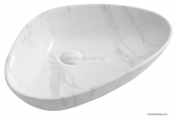SAPHO - DALMA - Kerámia mosdó, fehér márvány hatású, 58,5x39x14cm - Pultra, bútorra ültethető