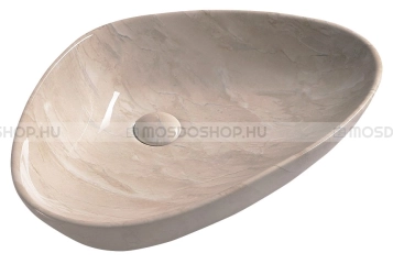 SAPHO DALMA - Kerámia mosdó, mosdókagyló, bézs márvány hatású, 58,5x39x14cm - Pultra, bútorra ültethető
