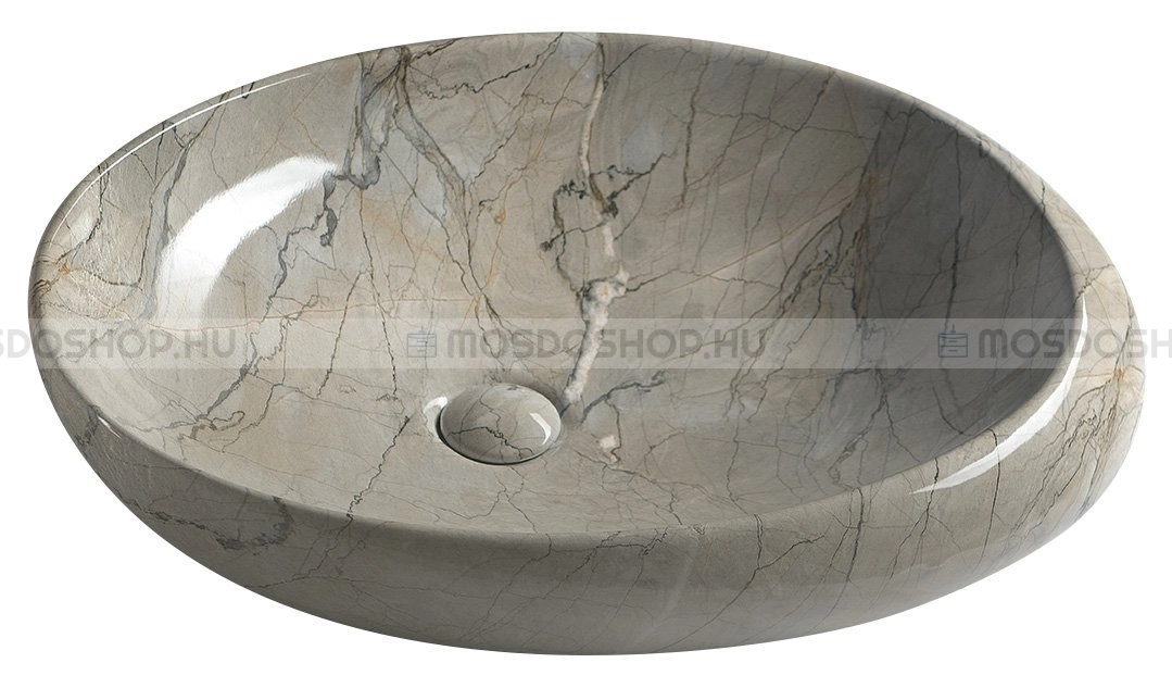 SAPHO DALMA - Kerámia mosdó, mosdókagyló, szürke márvány hatású, 68x44x16,5cm - Pultra, bútorra ültethető (MM313)
