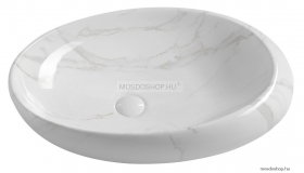 SAPHO - DALMA - Kerámia mosdó, fehér márvány hatású, 68x44x16,5cm - Pultra, bútorra ültethető (MM317)