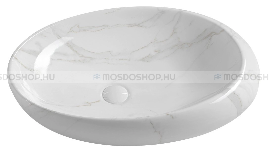 SAPHO DALMA - Kerámia mosdó, mosdókagyló, fehér márvány hatású, 68x44x16,5cm - Pultra, bútorra ültethető (MM317)