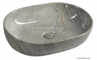 SAPHO - DALMA - Kerámia mosdó, szürke márvány hatású, 59x42x14cm - Pultra, bútorra ültethető (MM413)