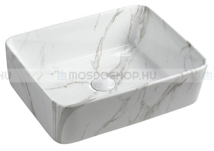 SAPHO DALMA - Kerámia mosdó, mosdókagyló, fehér márvány hatású, 48x38x13cm - Pultra, bútorra ültethető (MM517)