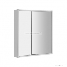 SAPHO - BATU - Fürdőszobai tükrös szekrény LED világítással, 60x71x15cm, dupla ajtóval - Fehér MDF