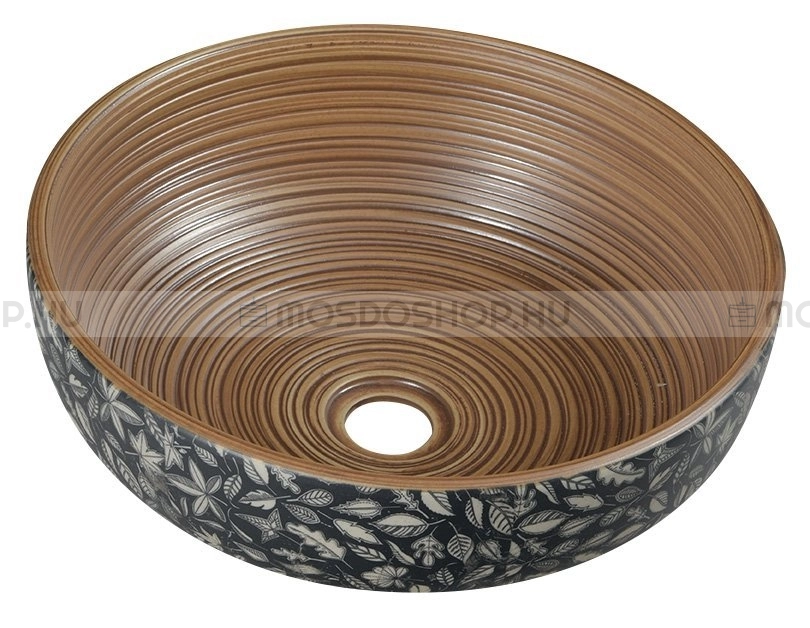 SAPHO PRIORI - Kerámia mosdó, mosdótál, mosdókagyló - D41X15cm - Barna, kék, mintás - Pultra, bútorra ültethető (PI023)