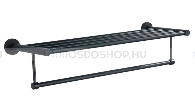 AQUALINE SAMBA Fali törölközőtartó polc 5 db tartórúddal 62 5x21cm - Matt fekete - Réz - Törölközőtartó polc