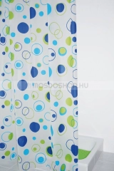 AQUALINE PVC zuhanyfüggöny függönykarikával 180x200cm karikás (ZV027) - Fehér alapon kék-zöld karikás - Vinyl - Zuhanyfüggöny műanyag - pvc
