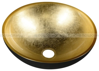 SAPHO MURANO BLACK-GOLD - Üvegmosdó, mosdótál D40x14cm - Arany és fekete színű - Pultra, bútorra ültethető