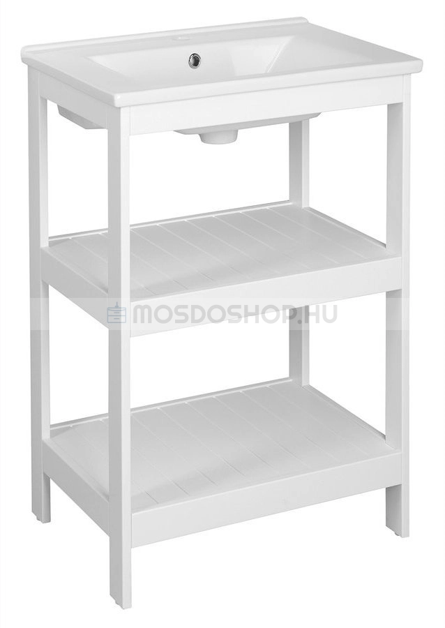 AQUALINE ETIDE Mosdószekrény polcos fürdőszoba mosdó 51 5x85cm Kerámia mosdókagylóval (ZUNO) 55 cm Feh - Fehér - MDF - Mosdó alatti szekrény, mosdó szekrénnyel (ajtós, fiókos)
