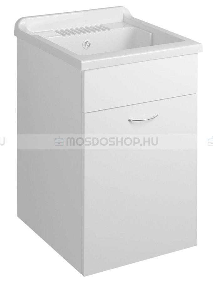 AQUALINE Mosdószekrény műanyag mosdókagylóval, 1 nyílóajtóval 43x49,4cm - Selyemfényű fehér MDF (PI4550-01)