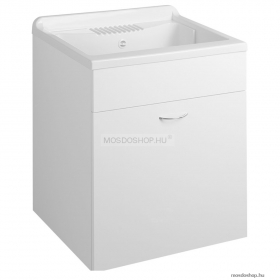 AQUALINE - Mosdószekrény műanyag mosdóval, 1 nyílóajtóval 59,5x49,4cm - Selyemfényű fehér MDF (PI6050-01)