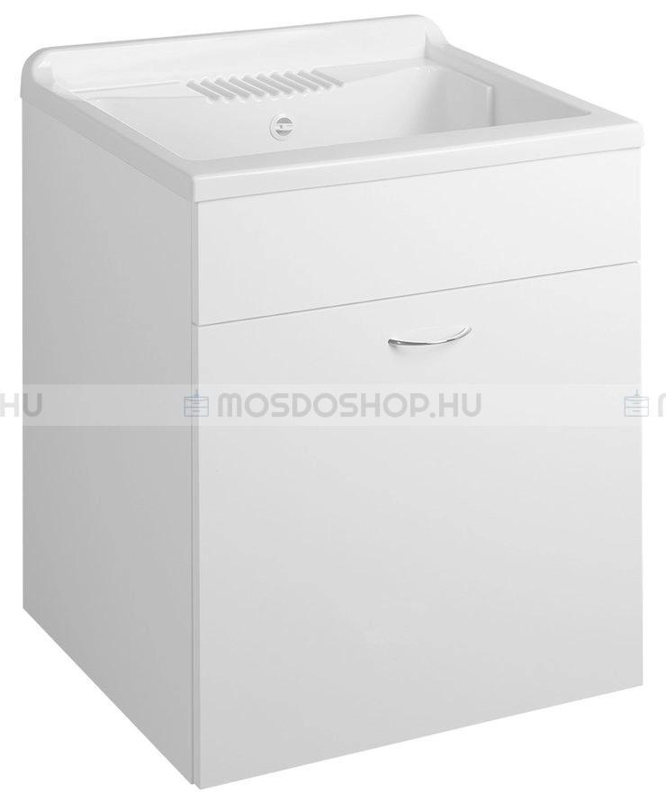 AQUALINE Mosdószekrény műanyag mosdókagylóval, 1 nyílóajtóval 59,5x49,4cm - Selyemfényű fehér MDF (PI6050-01)