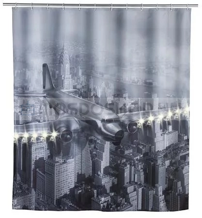 DIPLON Zuhanyfüggöny, 180x200cm - Textil - Éjszakai városkép repülővel (CN73121)