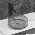 AREZZO DESIGN - GLAM - Üvegmosdó, mosdótál D39,5x12cm - Kerek, füstüveg - Pultra, bútorra ültethető