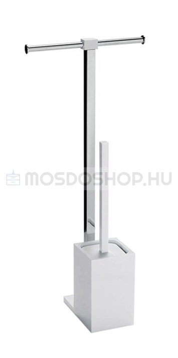 GEDY - RAINBOW - Kombinált álló WC kefe tartó WC papír tartóval - Áttetsző fehér műgyanta, inox
