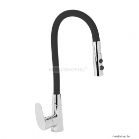 DIPLON - Álló mosogató csaptelep - Felső, gumírozott flexibilis kifolyócsővel, zuhanyváltóval - Fekete