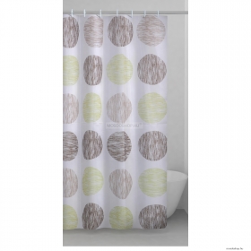 GEDY - GOMITOLO - Textil zuhanyfüggöny függönykarikával - 180x200 cm - Szövet - Zöld-barna pöttyös