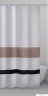 GEDY - LIVING - Textil zuhanyfüggöny függönykarikával 180x200 cm - Szövet - Fehér, barna-fekete csíkkal
