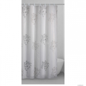 GEDY - PARFUME - Textil zuhanyfüggöny függönykarikával - 180x200 cm - Szövet - Fekete-fehér virág mintás