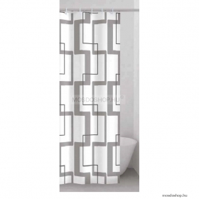 GEDY - TECNO - Textil zuhanyfüggöny függönykarikával - 180x200 cm - Szövet - Szürke, geometria mintás