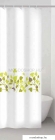 GEDY - VIVAIO - Textil zuhanyfüggöny függönykarikával - 120x200 cm - Szövet - Fehér-zöld, levél mintás