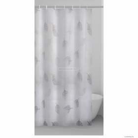 GEDY - FOLIAGE - PVC zuhanyfüggöny függönykarikával 120x200 cm - Vinyl - Fehér, szürke levélmintás
