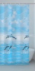 GEDY JUMP - PVC zuhanyfüggöny függönykarikával - 120x200 cm - Vinyl - Delfin és tenger mintás