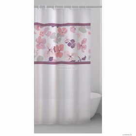 GEDY - POT POURRI - PVC zuhanyfüggöny függönykarikával 240x200 cm - Vinyl - Lila, rózsaszín virágmintás