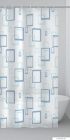 GEDY - TABLET - PVC zuhanyfüggöny függönykarikával - 180x200 cm - Vinyl - Fehér, kék téglalap mintás