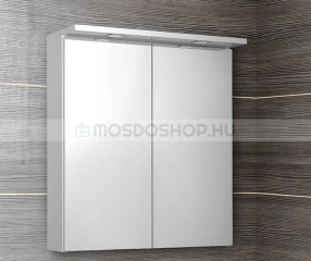 AQUALINE KAWA Fürdőszobai LED es tükrös pipereszekrény 60x70cm ajtóval - Selyemfényű fehér - MDF - Fürdőszoba tükrös szekrény, fürdőszoba pipere szekrény