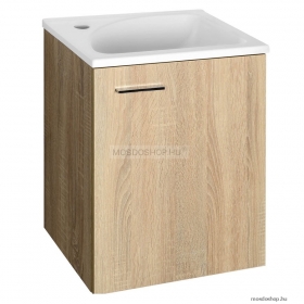 AQUALINE - KERAMIA FRESH - Fali mosdószekrény, fürdőszoba mosdó bútor 50x40 cm - Sonoma tölgy - Öntött márvány mosdóval-40cm