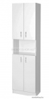 AQUALINE - SIMPLEX ECO - Fürdőszobai állószekrény - Felső és alsó részén is 1-1 dupla ajtós szekrénnyel, középen nyitott polccal - 180x50 cm - Selyemfényű fehér