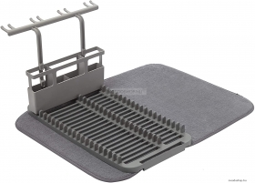 UMBRA - UDRY - Összecsukható edényszárító szőnyeg pohártartóval - Műanyag, mikroszál - Szürke
