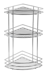 AQUALINE KRÓM LINE - Fürdőszobai sarokpolc (tusfürdőtartó) zuhanyzóba - 3 szintes, rácsos - Fényes inox