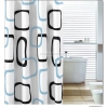 AQUALINE - PVC zuhanyfüggöny függönykarikával 180x200 cm - Fekete, kék geometriai mintás (ZP004)