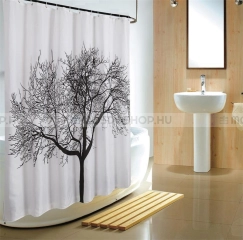 AQUALINE PVC zuhanyfüggöny függönykarikával 180x200 cm mintás (ZP008) - Fehér alapon fa minta - Műanyag (PVC) - Zuhanyfüggöny műanyag - pvc