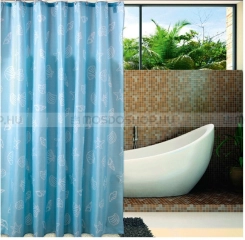 AQUALINE PVC zuhanyfüggöny függönykarikával 180x200 cm - Kék, tengeri motívumos (ZP006)