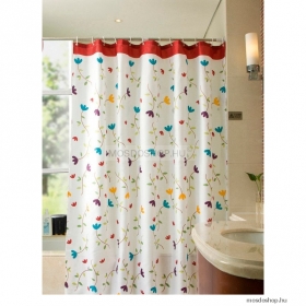 AQUALINE - PVC zuhanyfüggöny függönykarikával 180x200 cm - Színes virágmintás (ZP007)