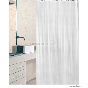 AQUALINE - PVC zuhanyfüggöny függönykarikával 180x200 cm - Fehér csíkos (ZP001)