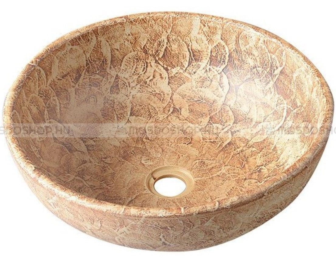 SAPHO PRIORI - Kerámia mosdó, mosdótál, mosdókagyló - D42X15cm - Barna mintázattal - Pultra, bútorra ültethető (PI010)