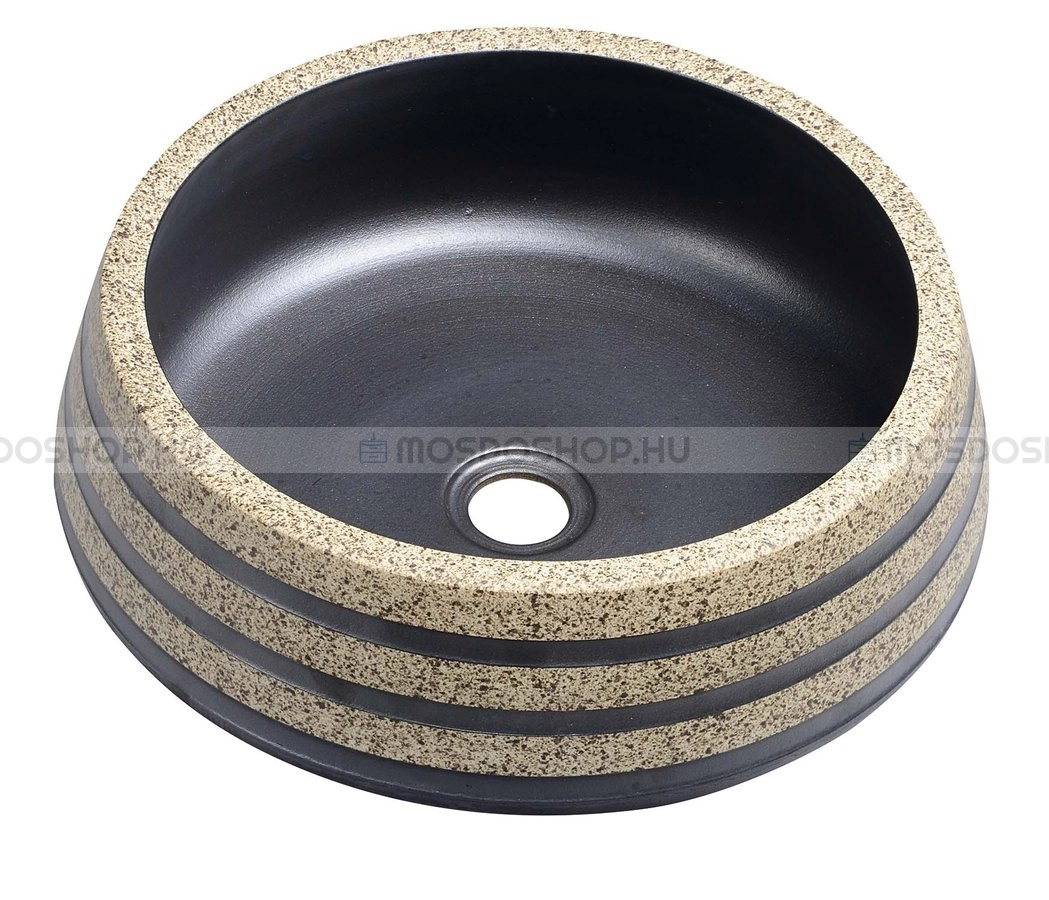 SAPHO PRIORI - Kerámia mosdó, mosdótál, mosdókagyló - D41X15cm - Kőhatású, fekete - Pultra, bútorra ültethető (PI021)