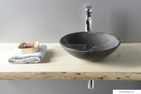 SAPHO - BLOK - Kőmosdó, mosdótál 40x12cm - Matt, sötét színű - Pultra, bútorra ültethető (2401-02)