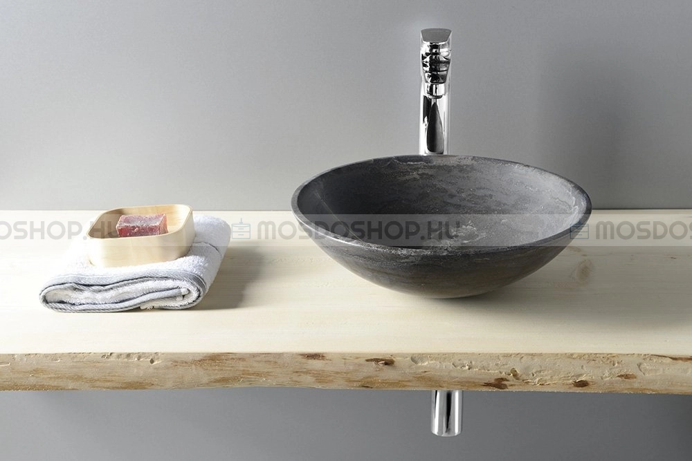 SAPHO BLOK - Kőmosdó, mosdótál, mosdókagyló,  40x12cm - Matt, sötét színű - Pultra, bútorra ültethető (2401-02)