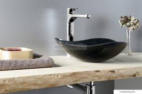 SAPHO - BLOK - Kőmosdó, mosdótál 40x12cm - Fényes fekete - Pultra, bútorra ültethető (2401-10)